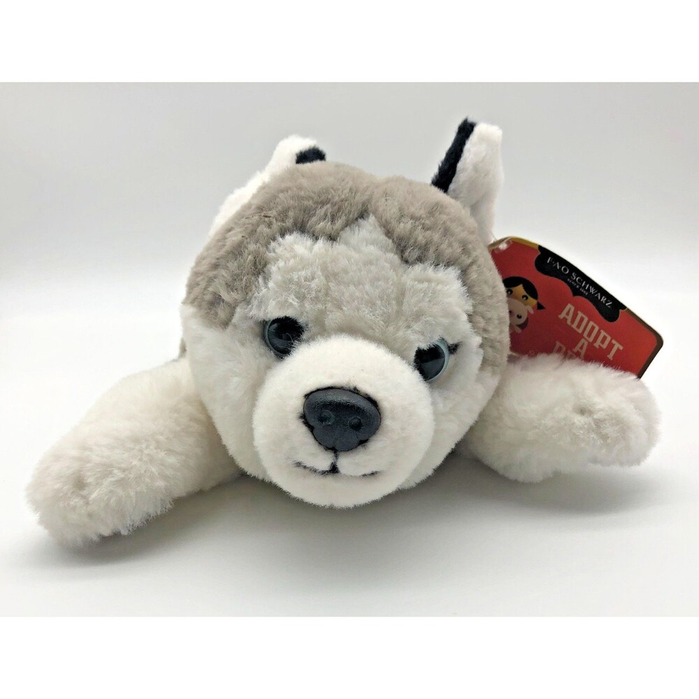 FAO Schwarz Adopt A Pet HUSKY DOG Gray Stuffed Soft Plush 15” Blue Eyes NEW - Picture 2 of 8